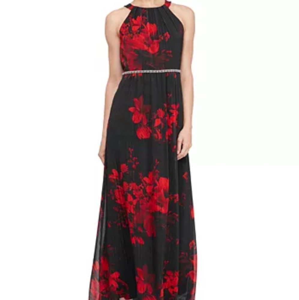 Embellished Floral-Print Gown